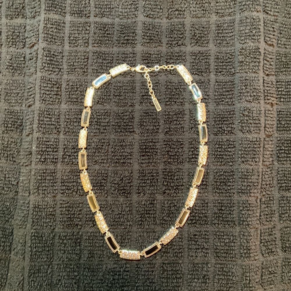 Silver and Black Onyx Necklace 17.5" Long